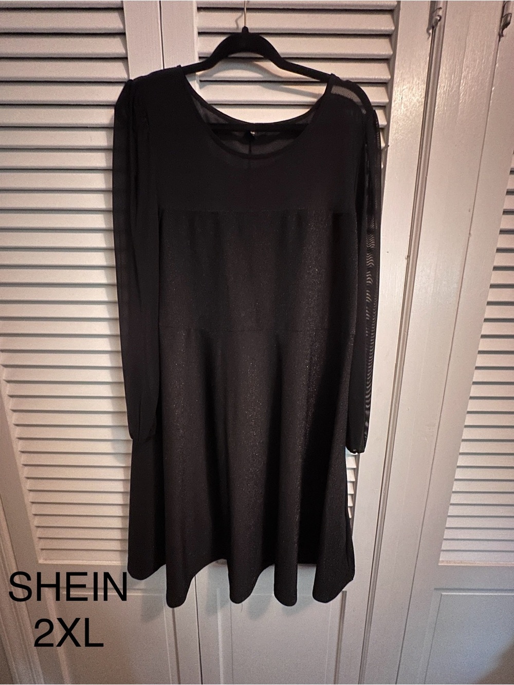 SHEIN Black Long Sleeve Swing Midi Dress